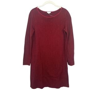 J. Jill Houndstooth Sweater Dress Red Black sz XS Cotton Blend Cozy Long Sleeve